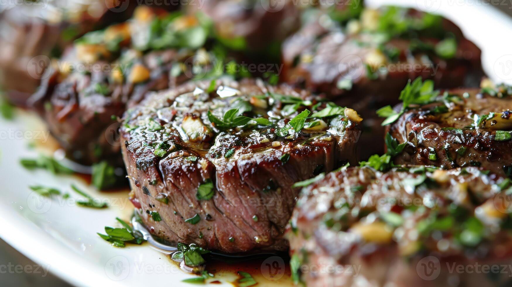 A Culinary Symphony of Seared Steak and Herb Garnish photo