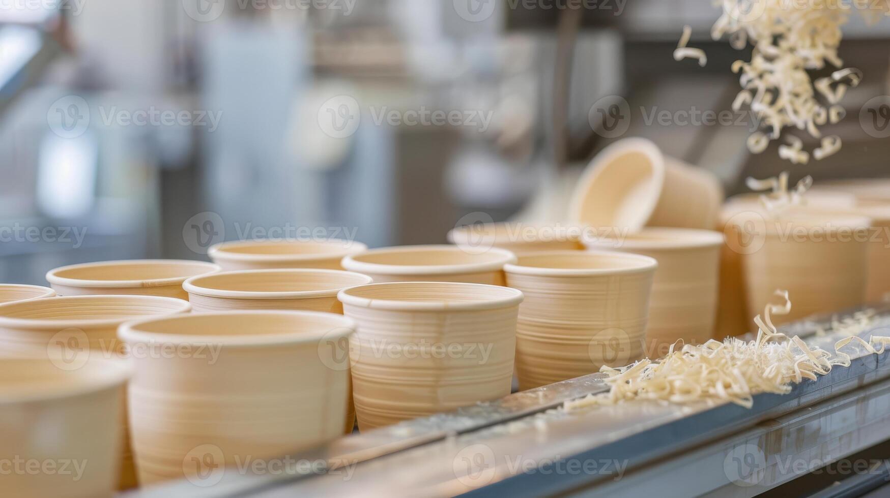A Row of Newly Formed Paper Cups in a Factory Setting photo