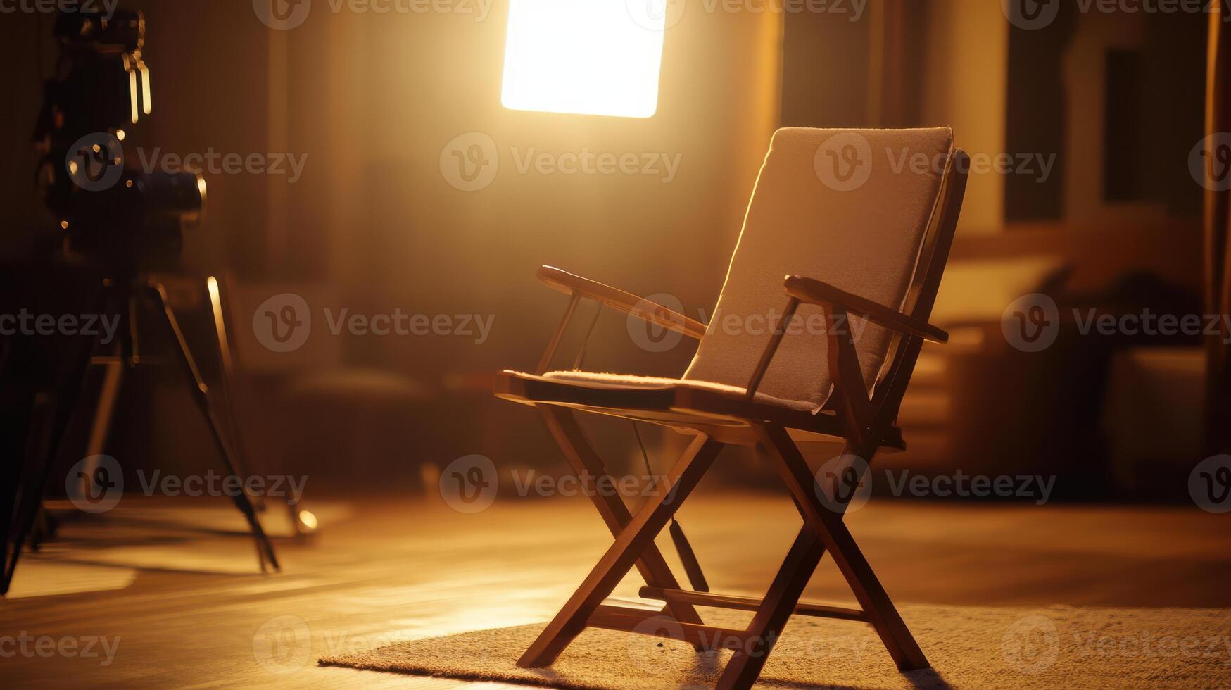 Director s chair illuminated by warm lighting. photo