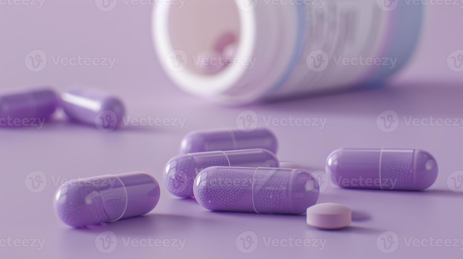 Lavender Pills Scattered on a Purple Surface photo