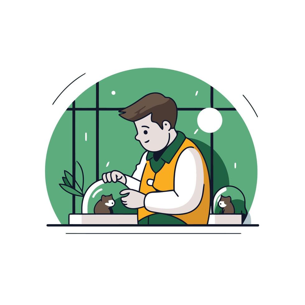 A man is working on a computer in a lab vector