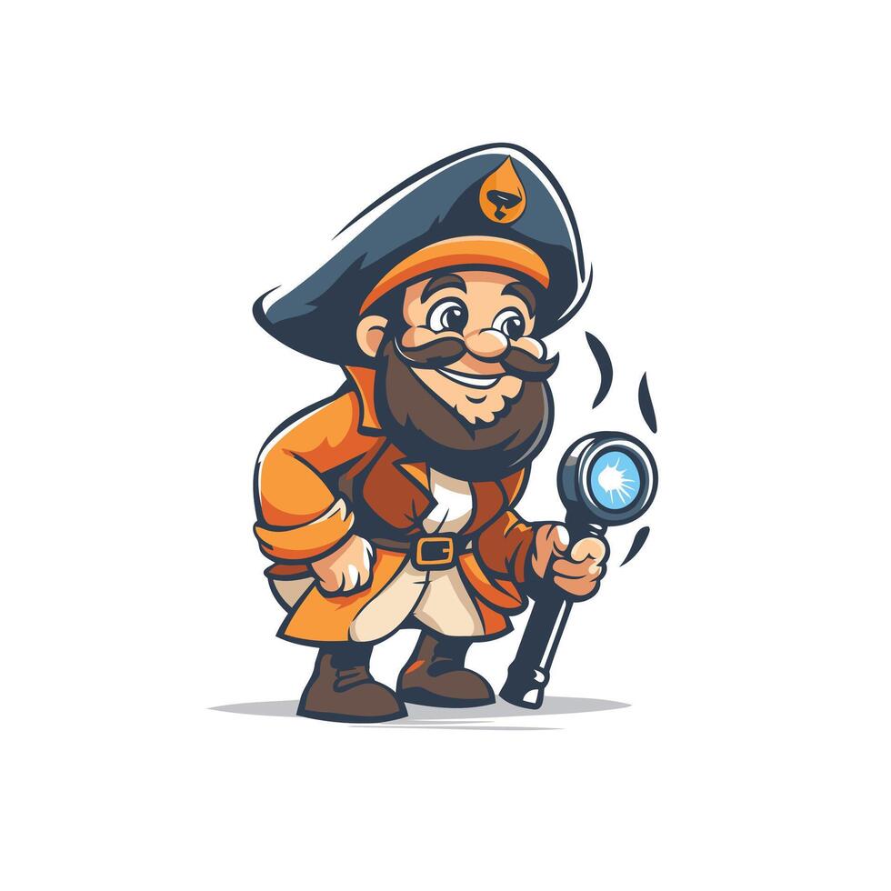 A cartoon pirate character holding a magnifying glass vector