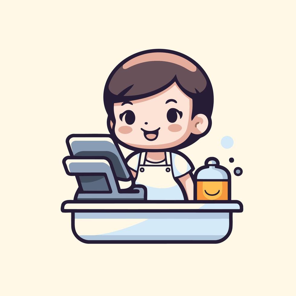 Cashier at the counter, cartoon character, illustration vector