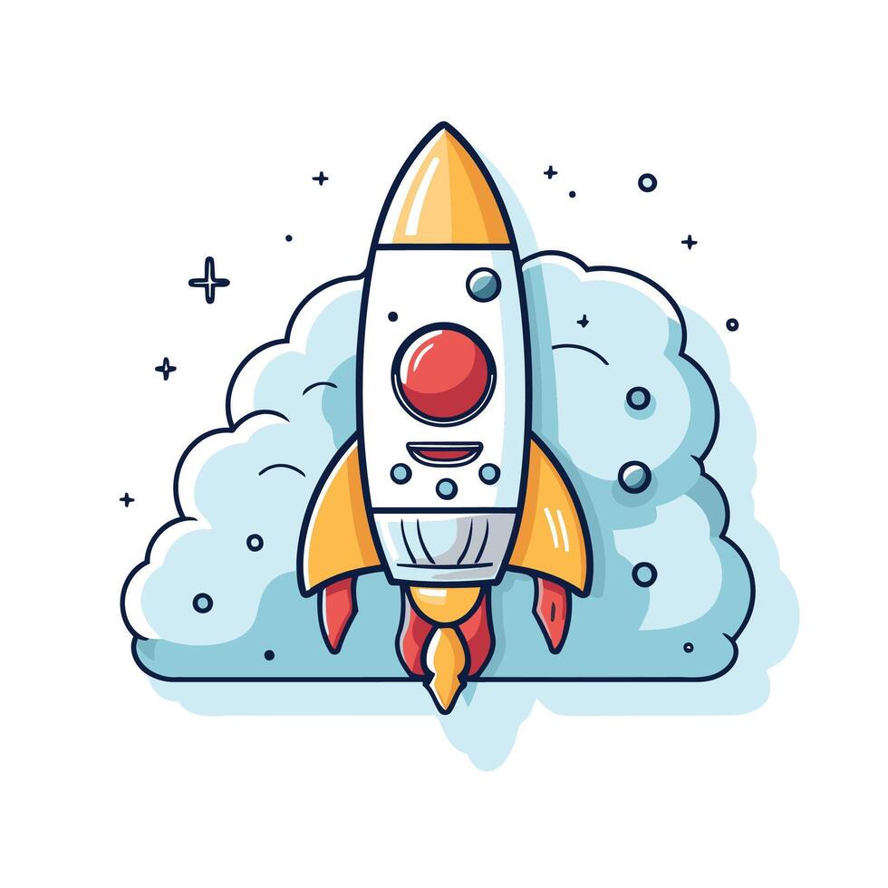 A rocket ship flying through the clouds vector