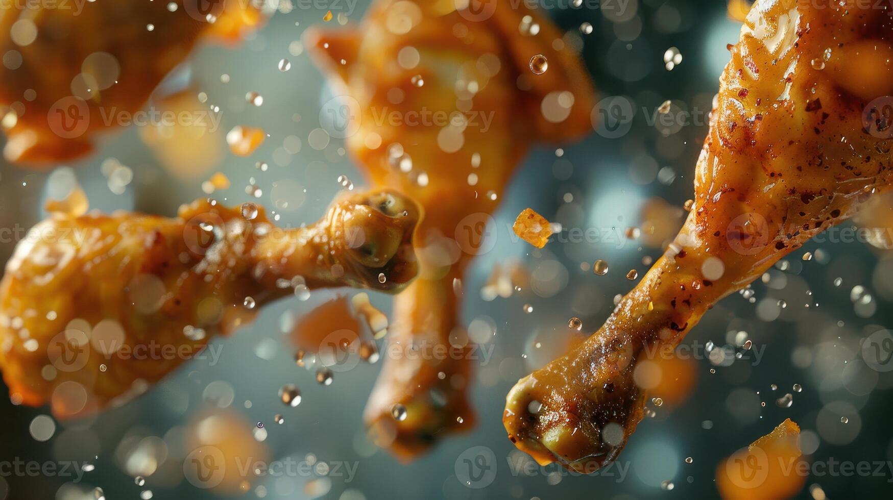 A Shower of Golden Chicken Drumsticks in Mid-Air photo