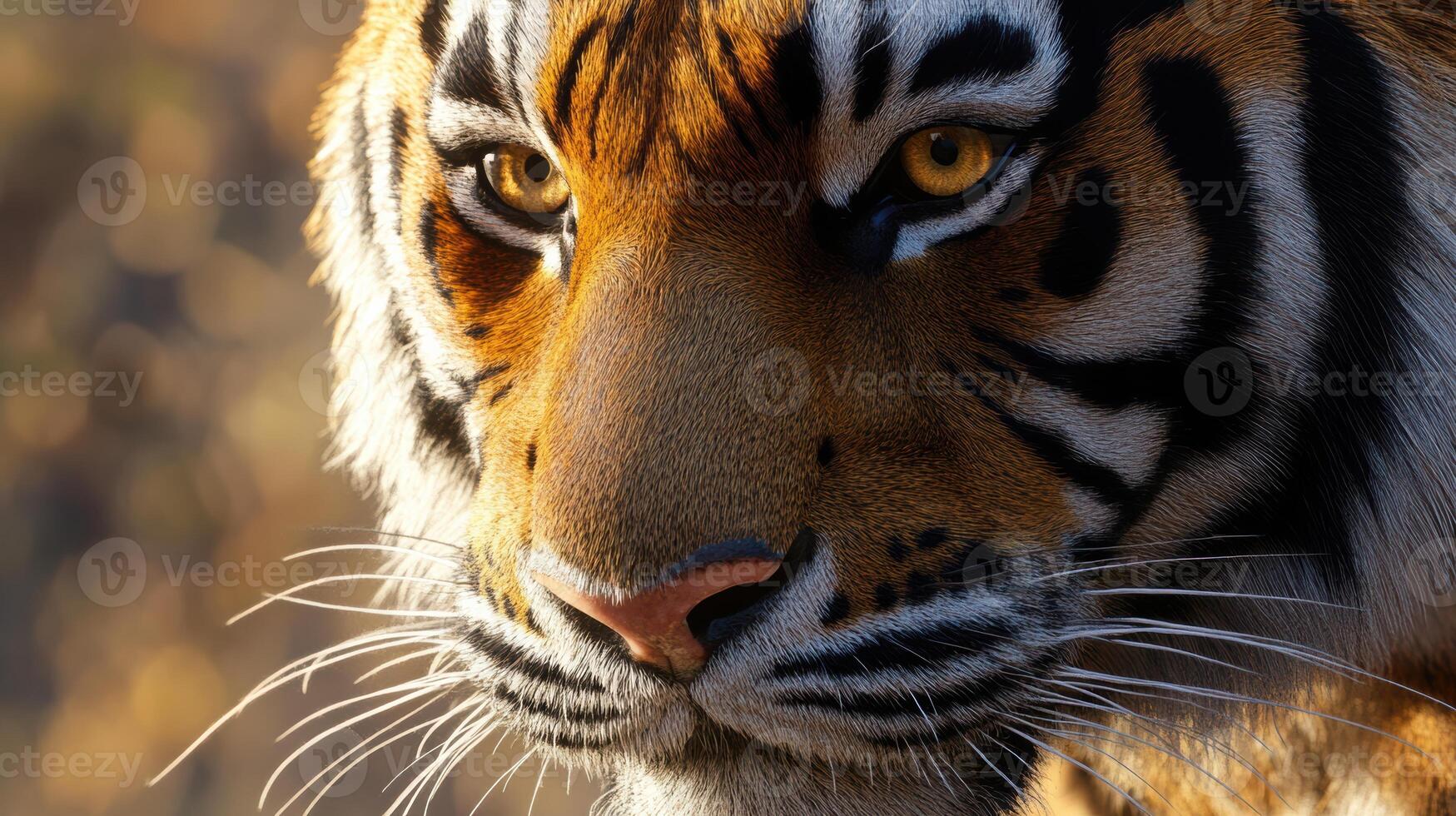 A close-up view showcasing the intricate details of a Bengal tiger. photo