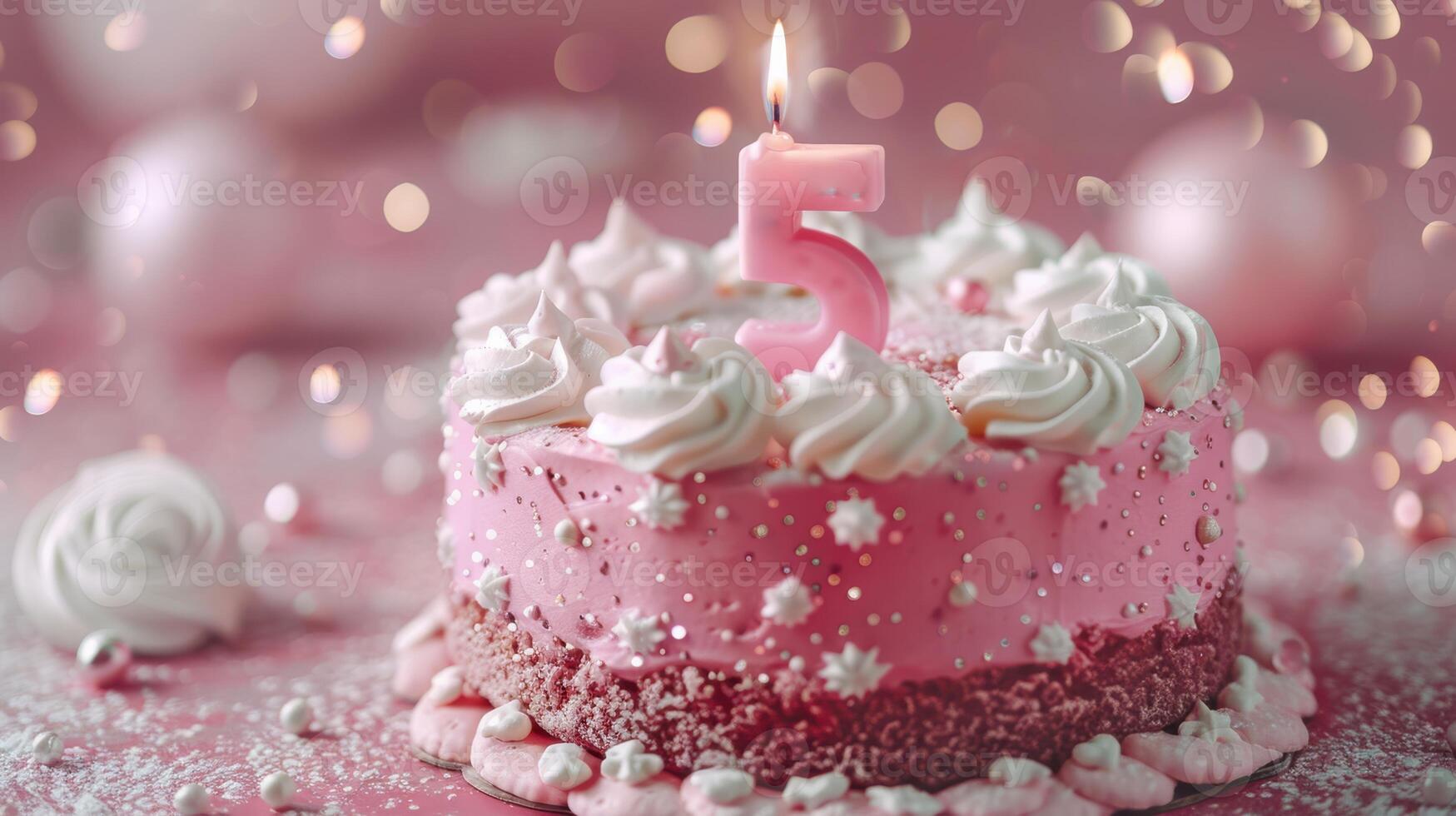 A Pink Celebration A Birthday Cake With a Single Candle Glowing in a Festive Setting photo