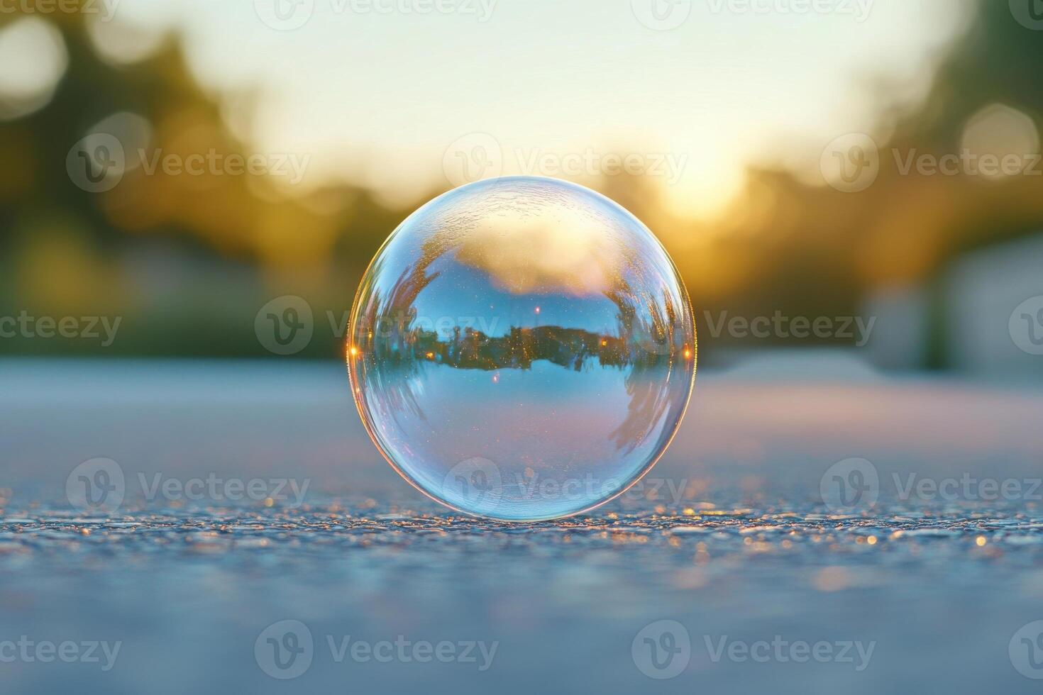 A delicate bubble reflecting the sunset's warm glow photo
