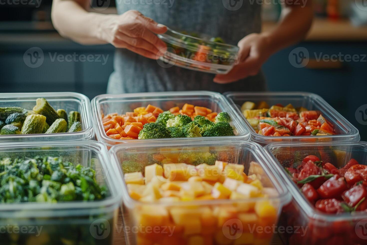 Preparing healthy meals with colorful vegetables at home photo
