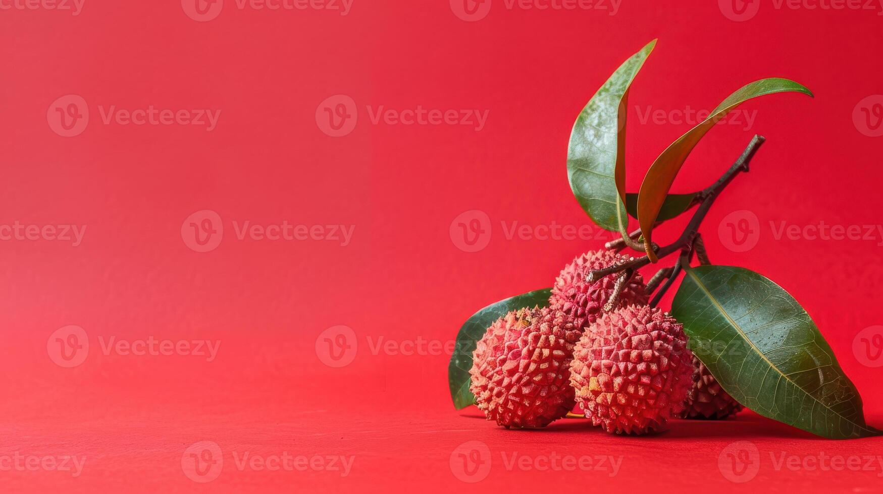 Lychee Branch on Vibrant Red Background photo