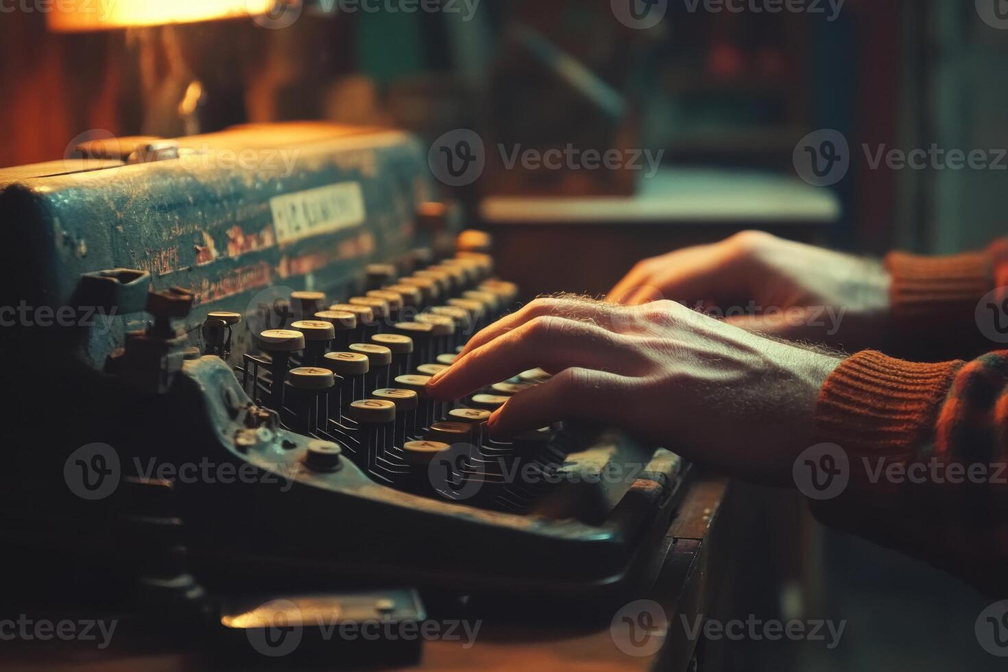 A creative writer's evening by the warm lamp light photo