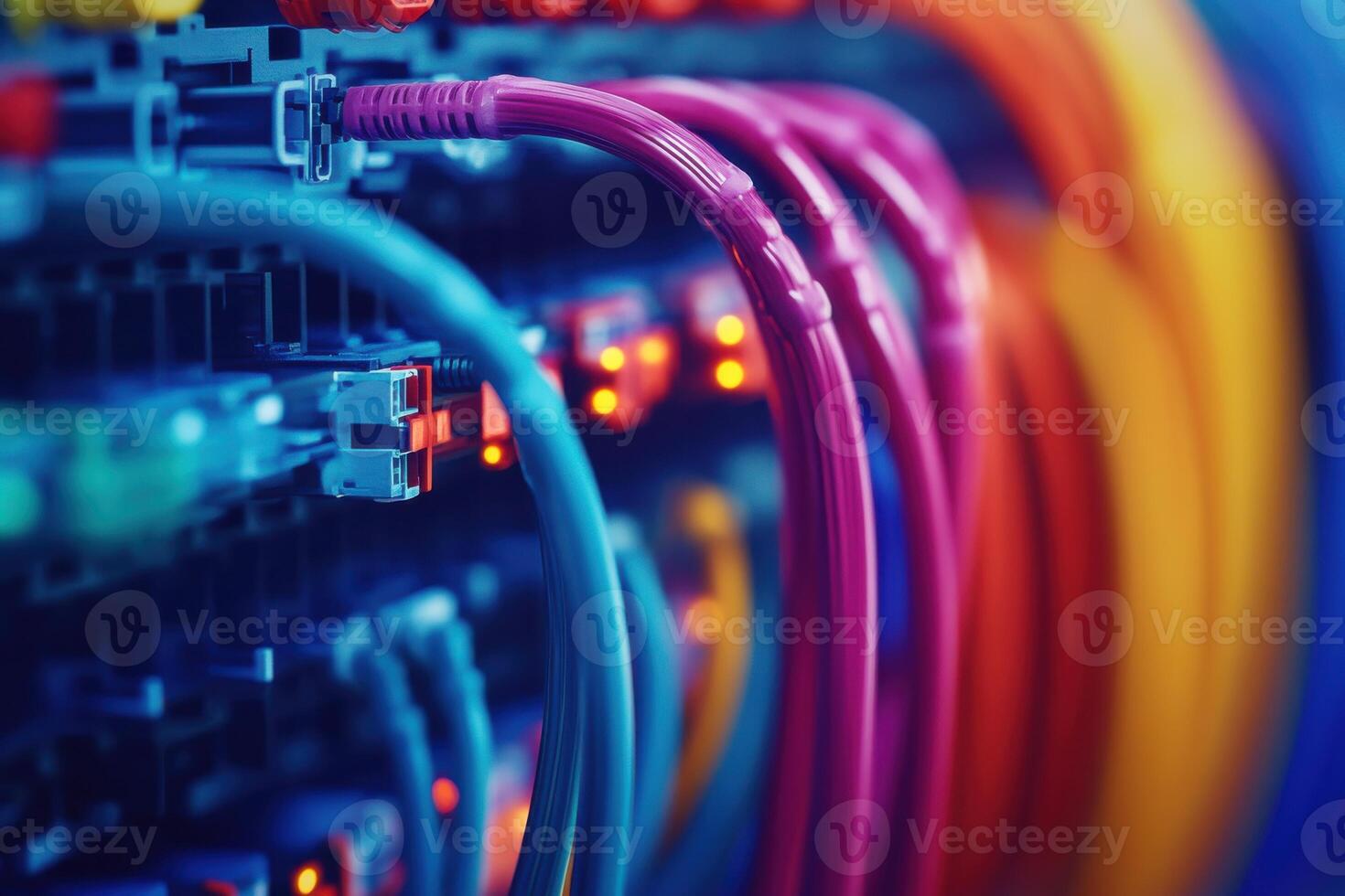 Colorful network cables connect servers in a tech hub photo