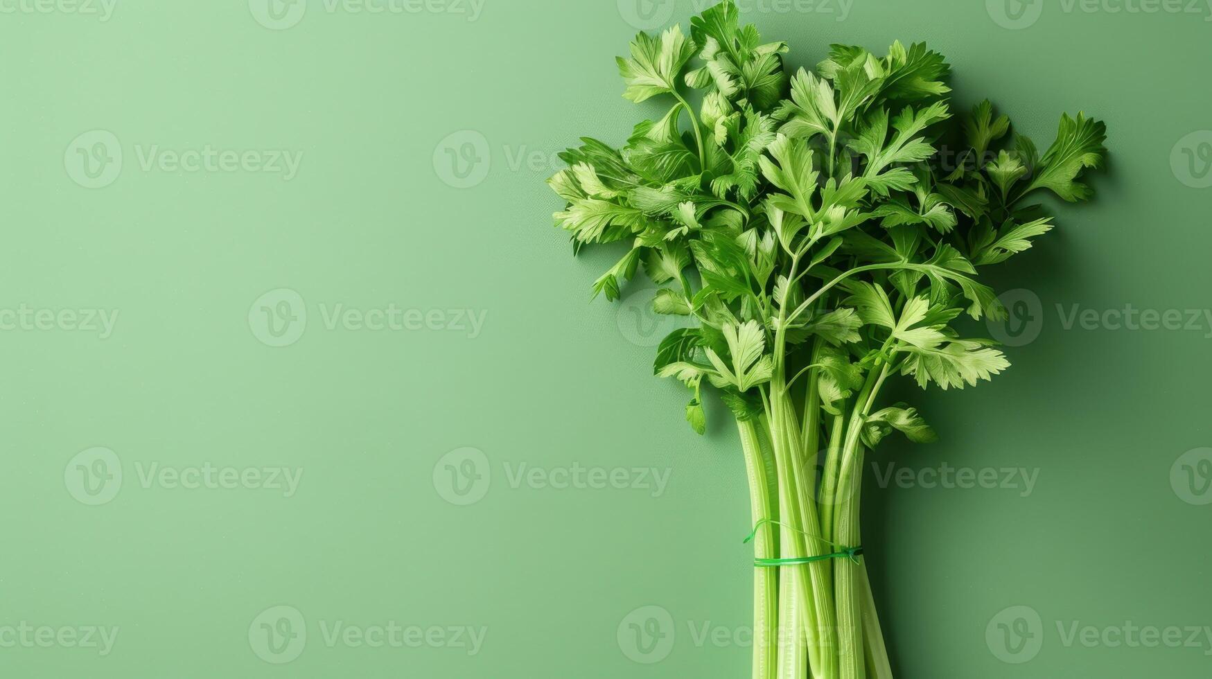 A Bunch of Fresh Celery Stalks Resting on a Green Surface photo