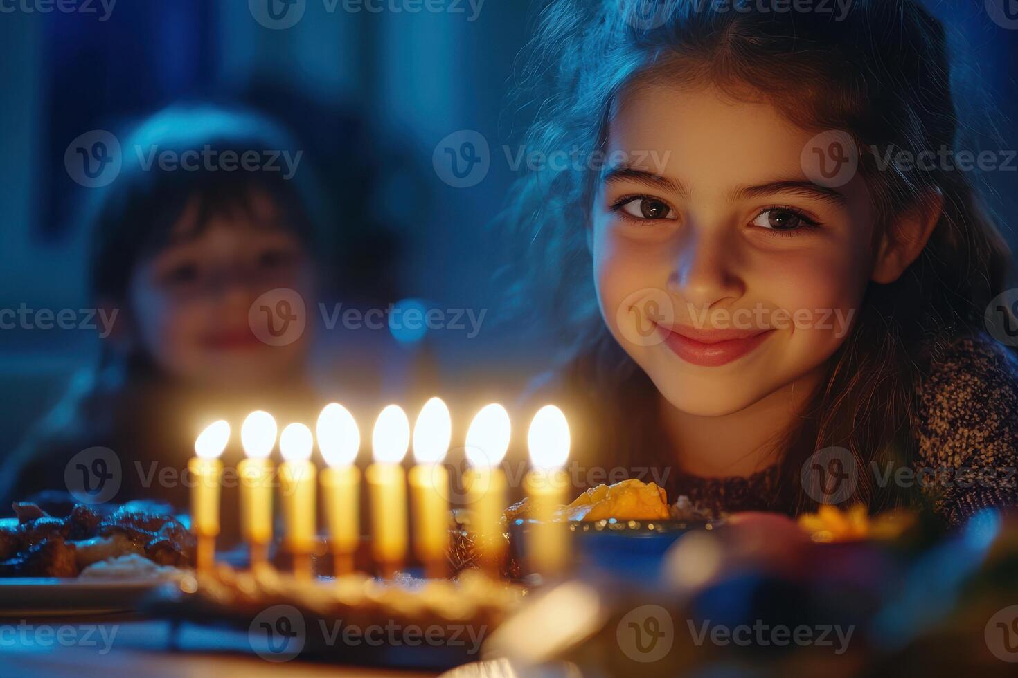 Joyful celebration with candles on a festive table photo