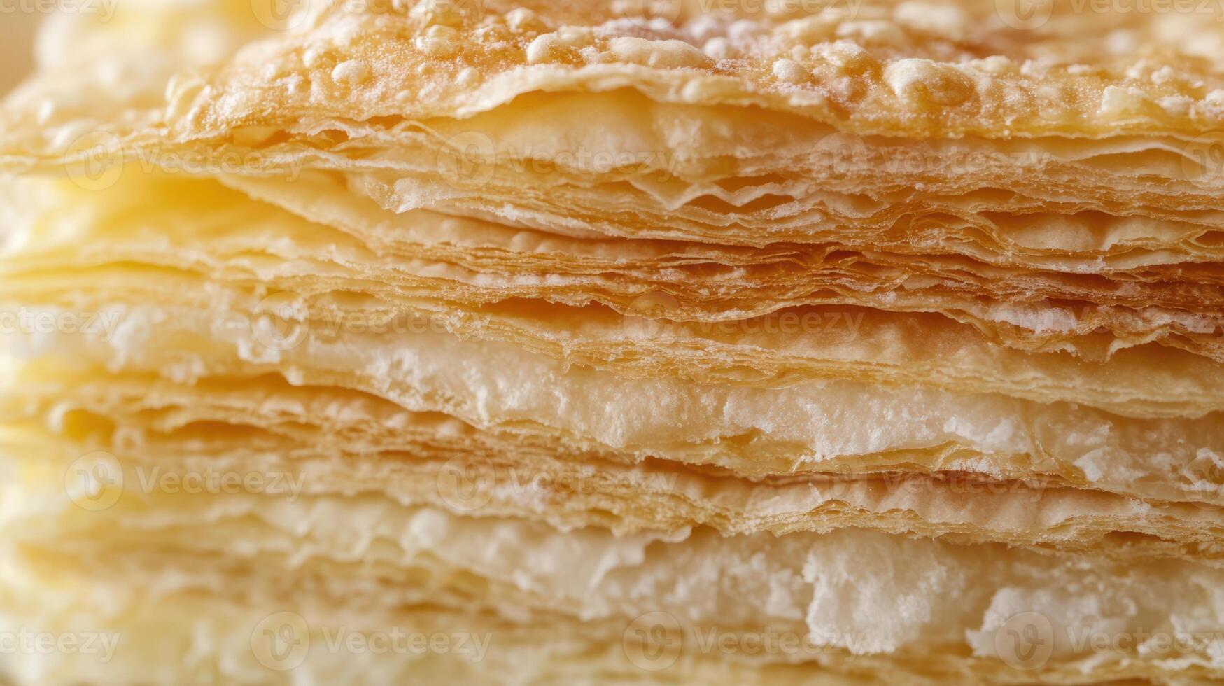 Detailed view of delicate flaky pastry layers. photo
