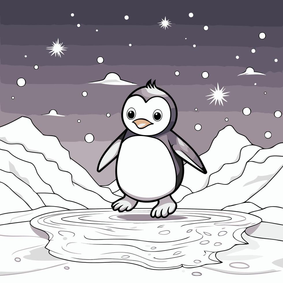 A penguin standing on a frozen lake in the snow vector