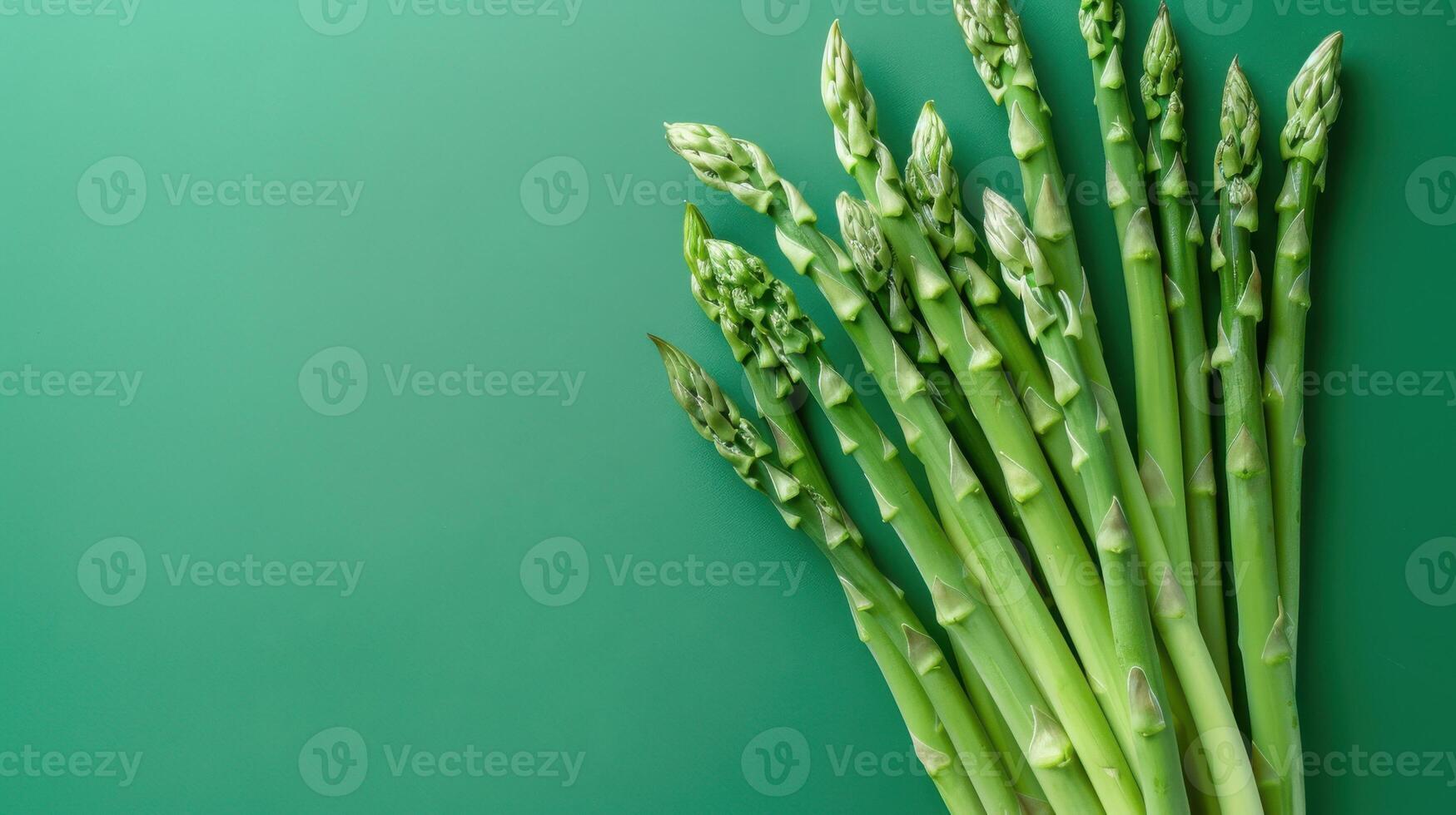 A Bundle of Fresh Green Asparagus on a Teal Background photo