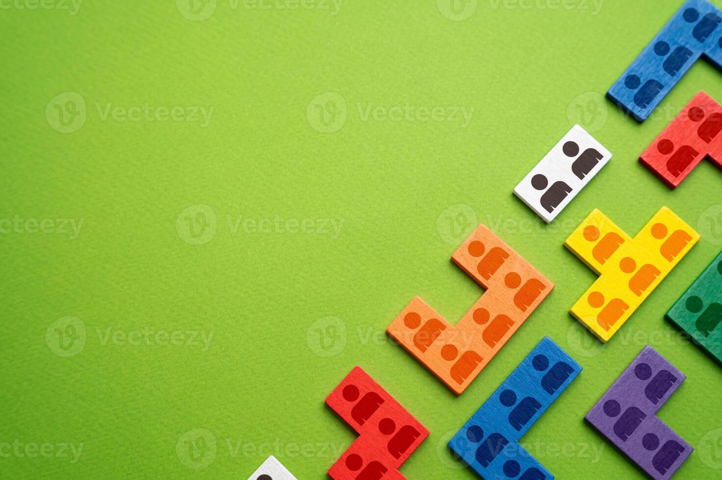 Puzzles with symbols of people. The concept of hiring employees and recruiting workers. Social groups of society. Human resource management. Marketing and market segmentation. photo