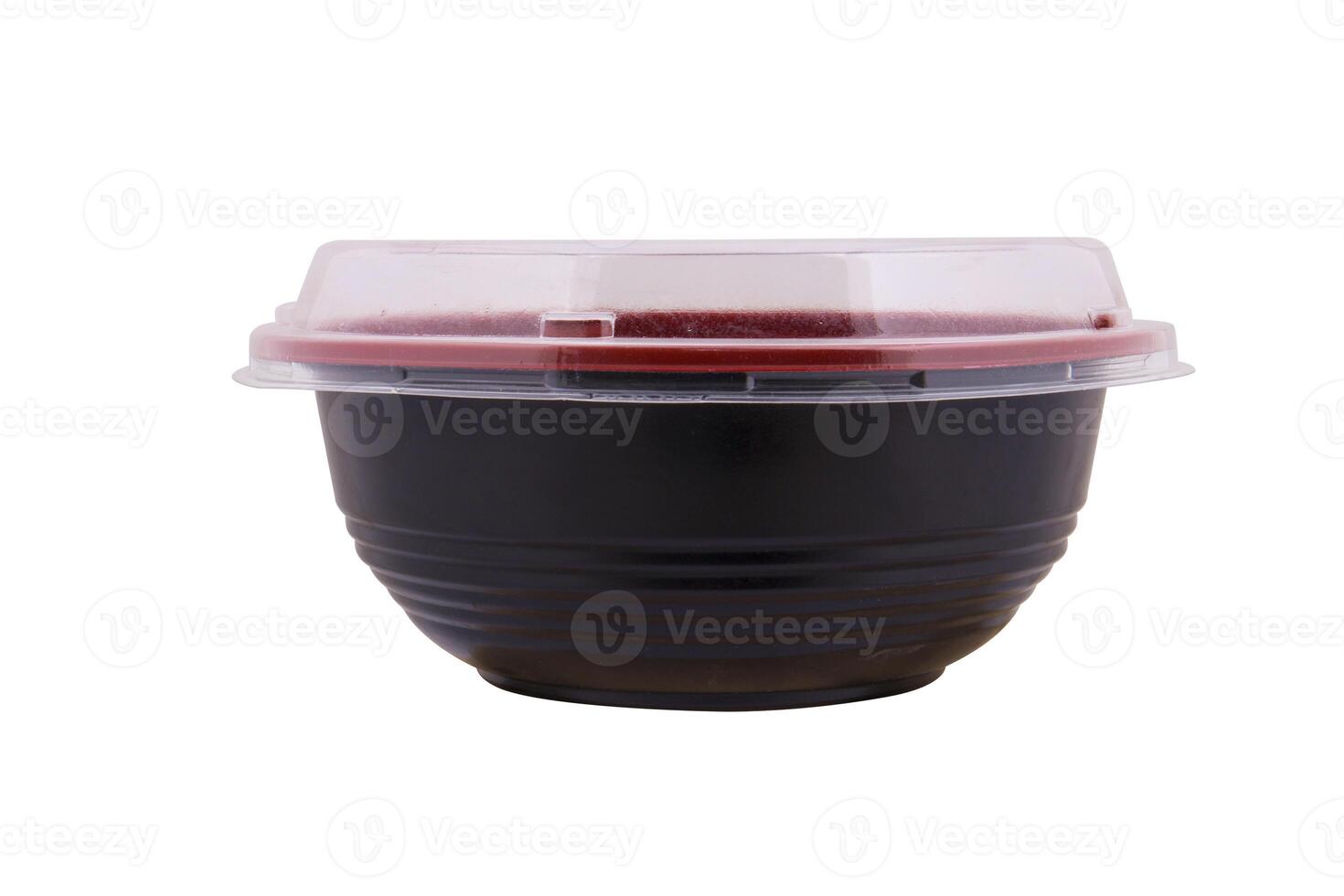 closed Black and Red plastic plate for food and salad isolated on white background photo