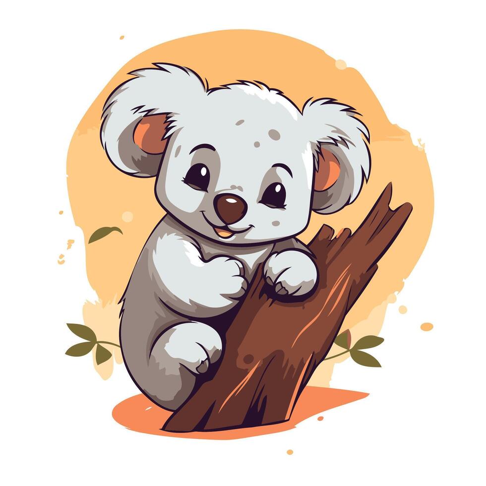 A cartoon koala bear sitting on a tree branch vector