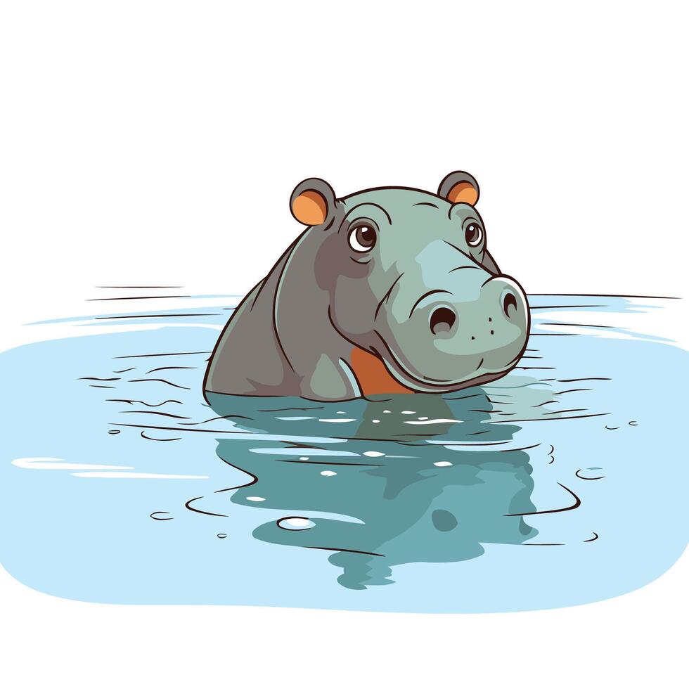 Cartoon hippo swimming in the water vector