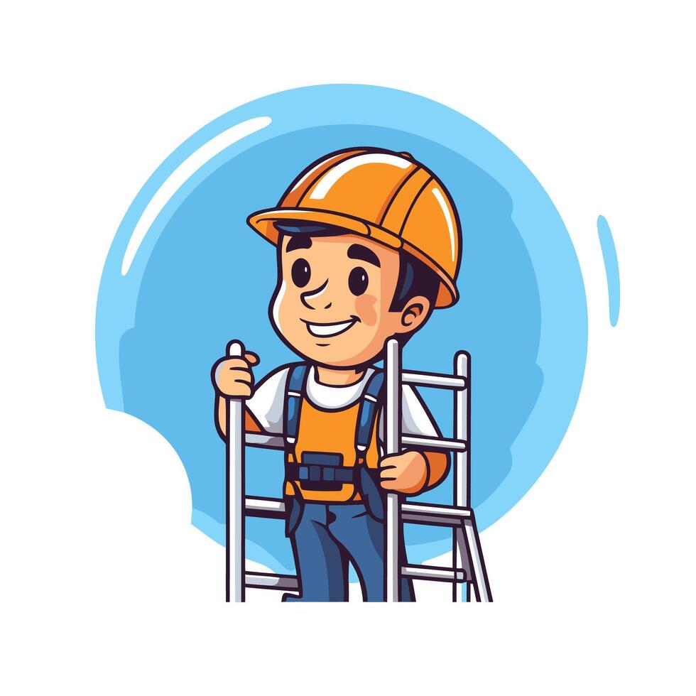 A cartoon construction worker holding a ladder vector