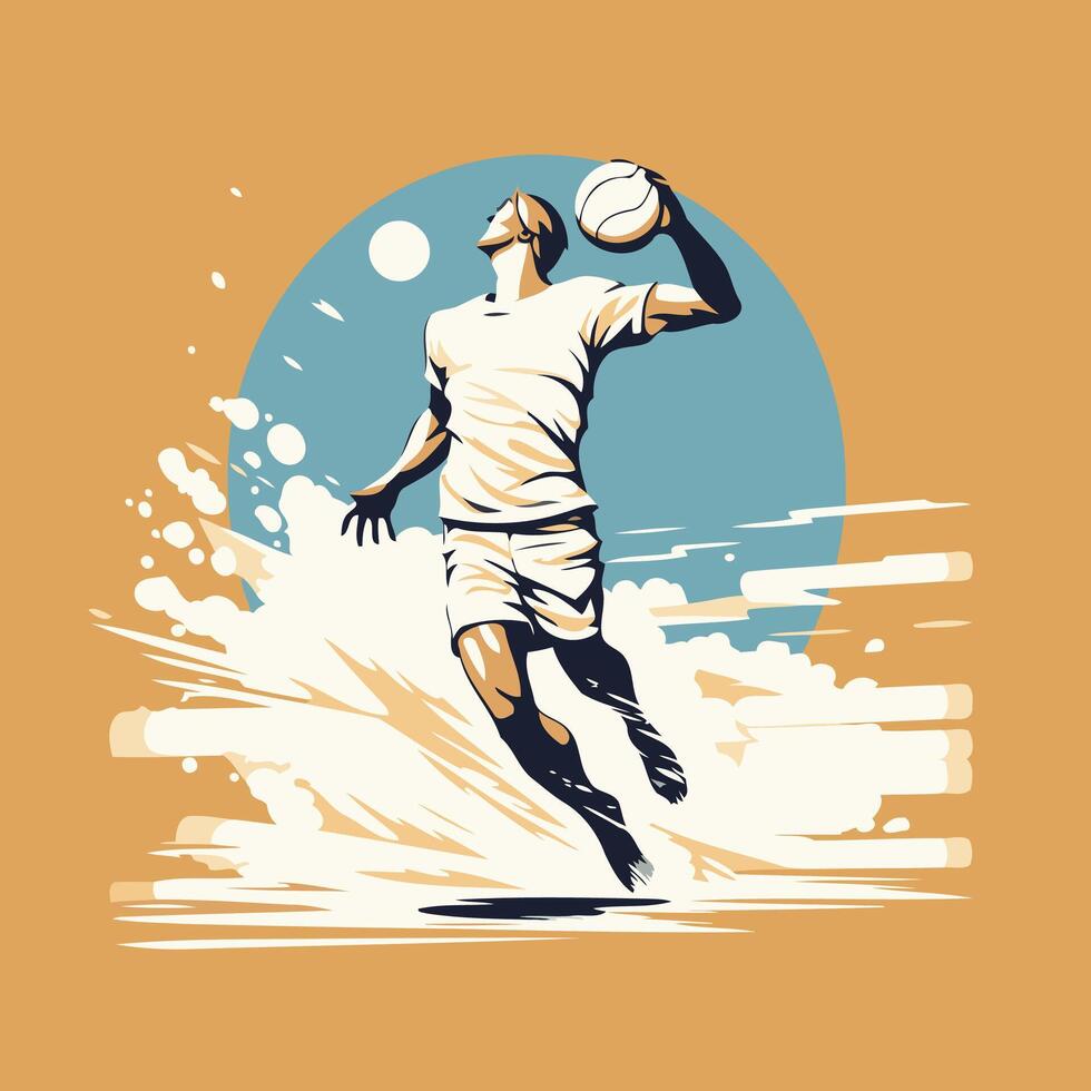 A man is jumping to catch a ball in the air vector