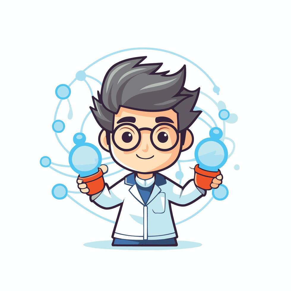 Scientist character with glasses and a light bulb vector