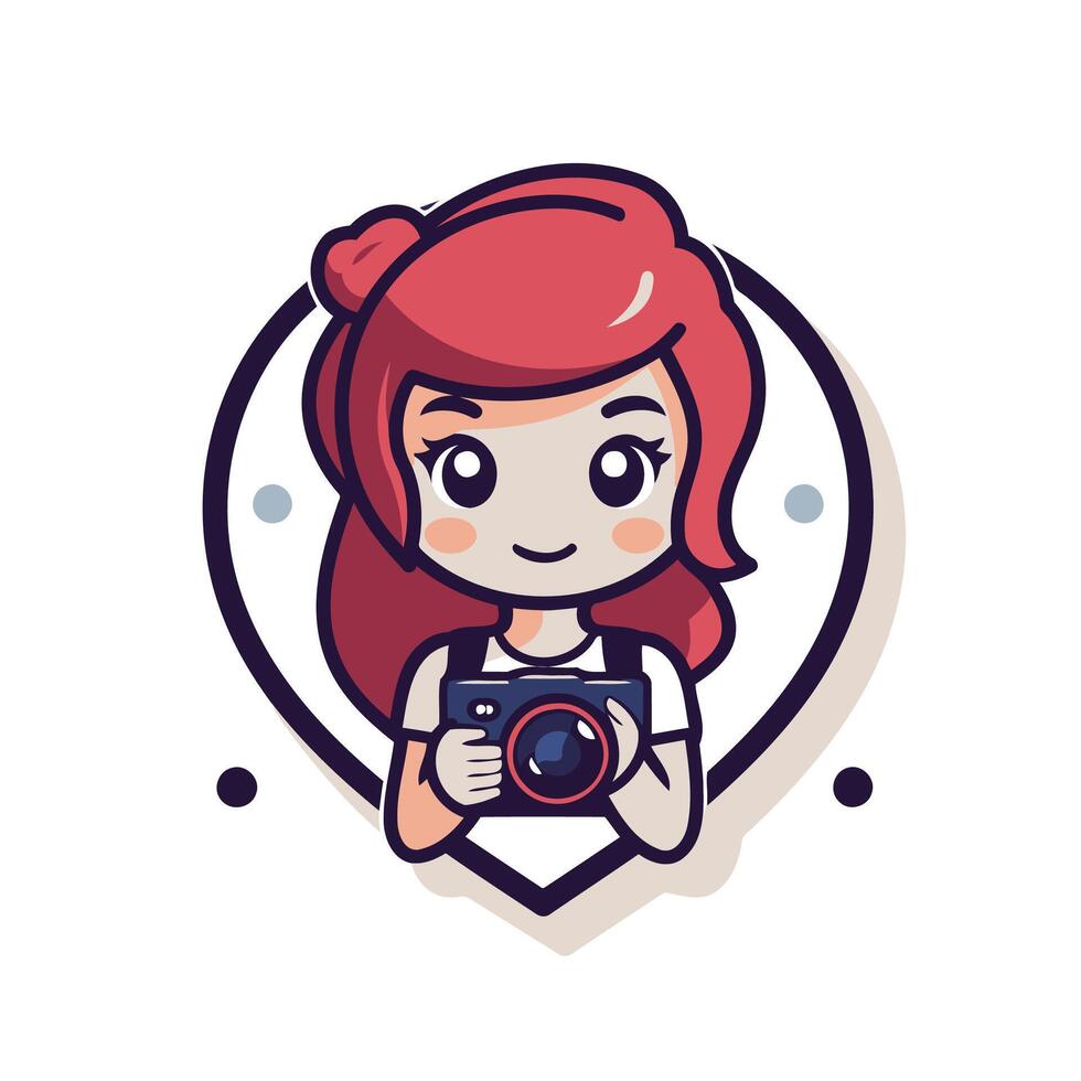 A girl with red hair holding a camera vector