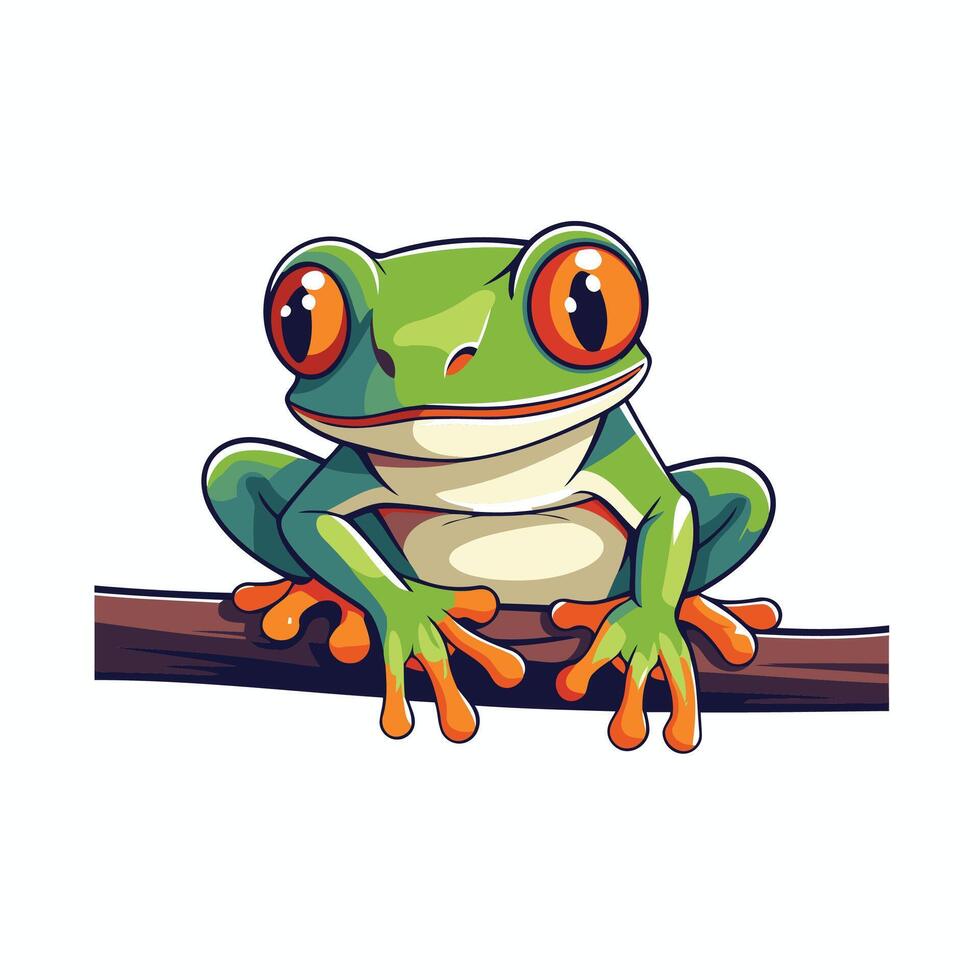 A cartoon frog sitting on a branch vector