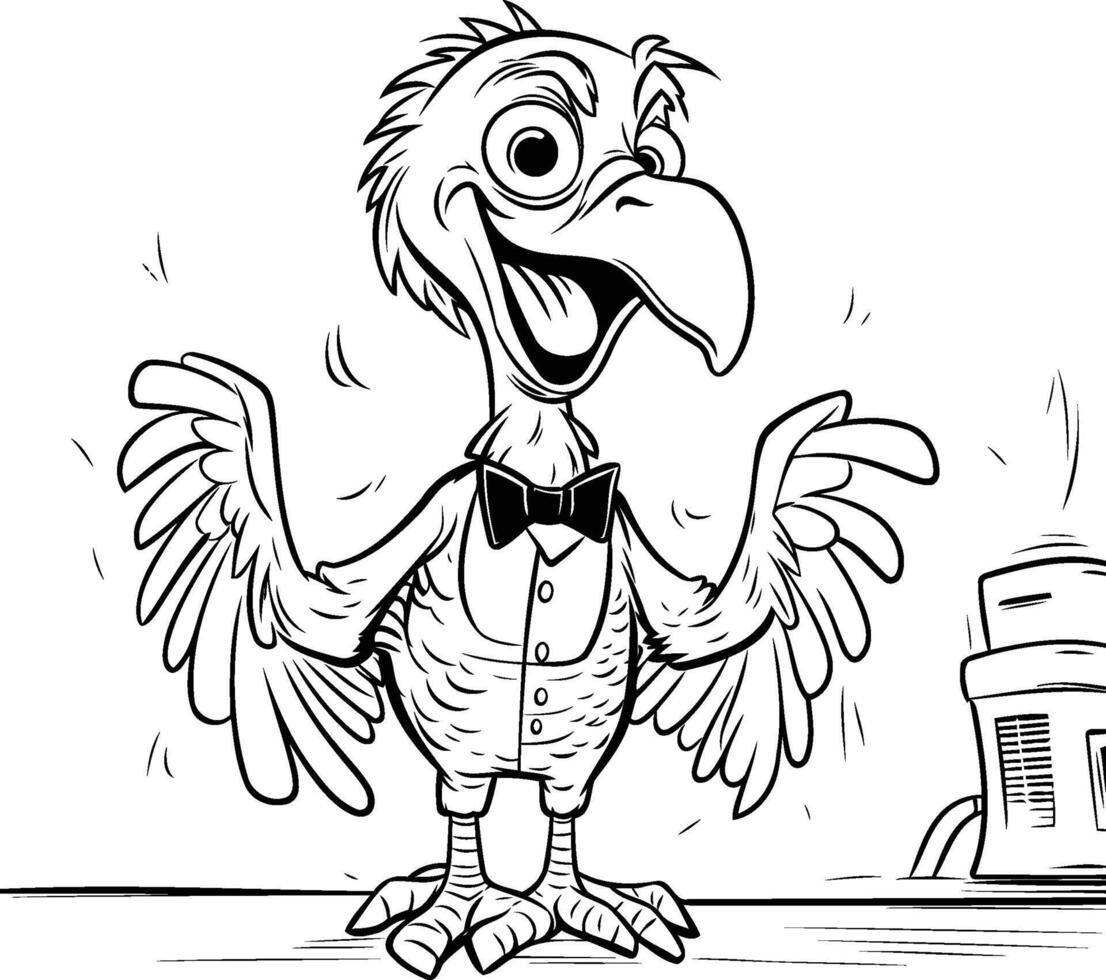 A cartoon bird wearing a tuxedo and holding a glass vector