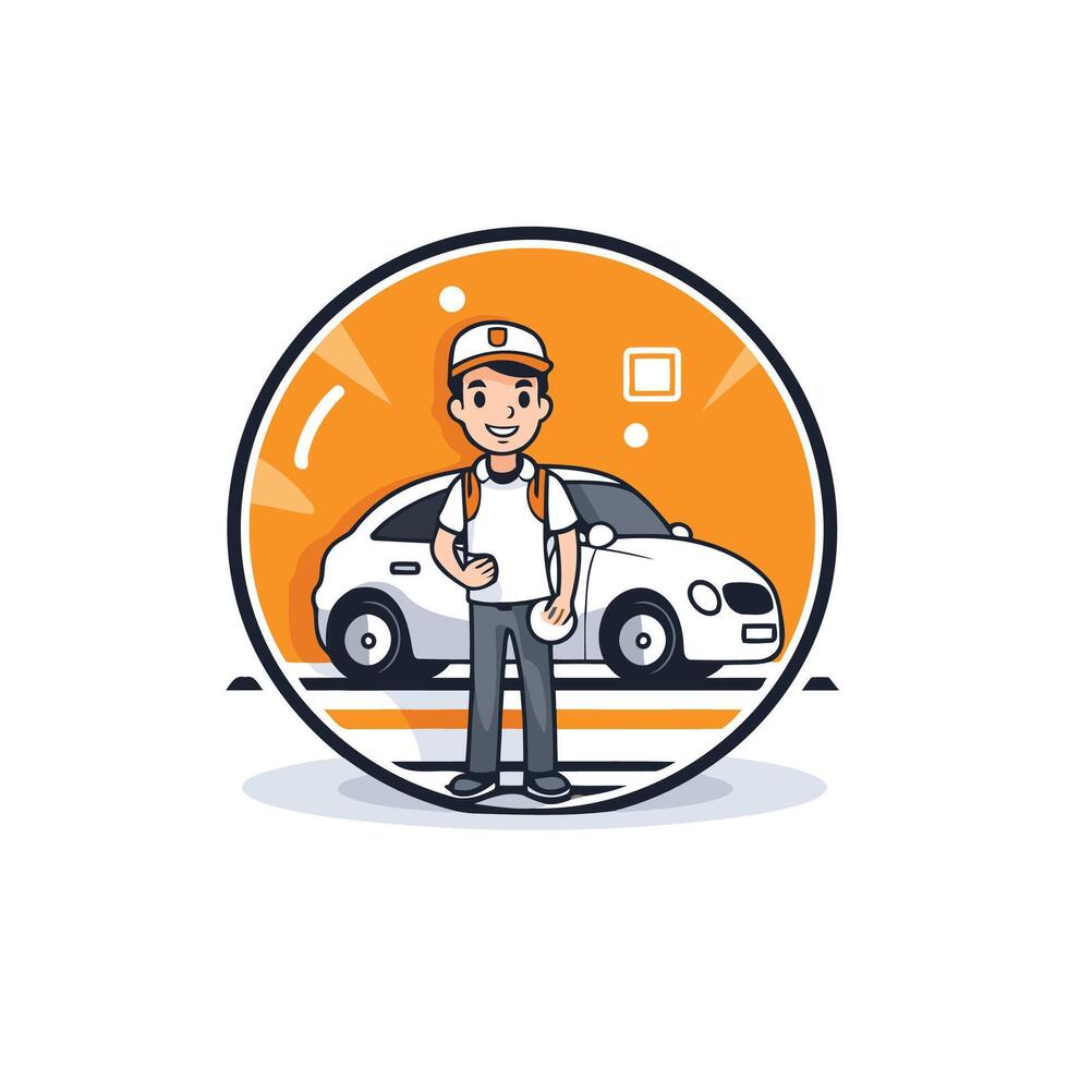 A man with a car in front of him vector