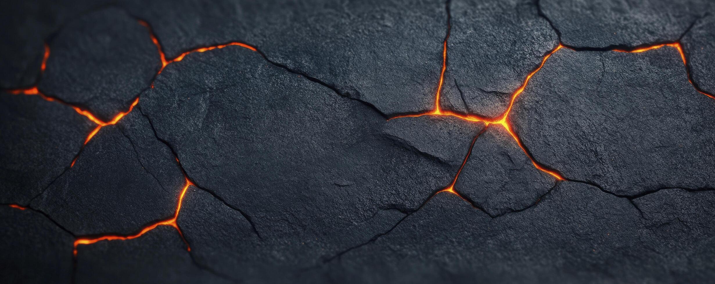 cracked black stone with glowing lava background photo