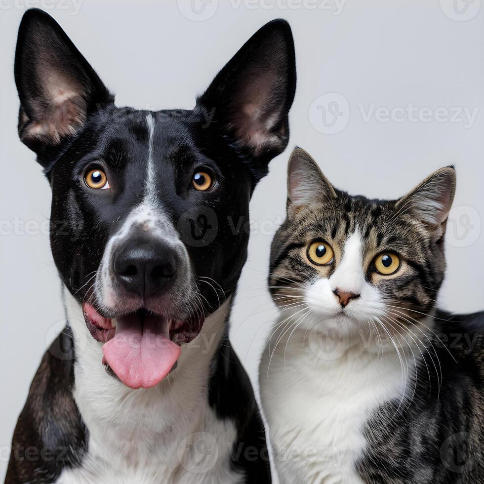 Black and white dog with tabby cat, curious expressions For Social Media Post Size photo