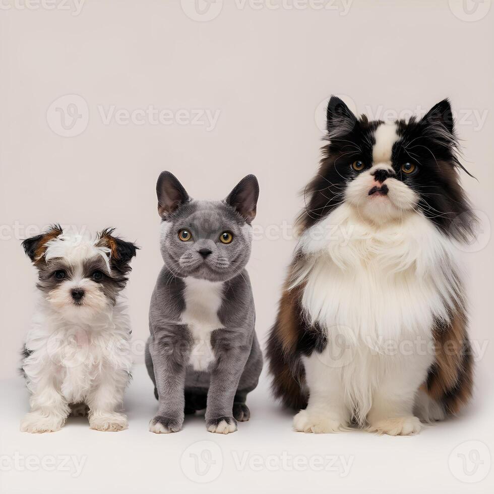 Four pets in a row, each with distinct features For Social Media Post Size photo