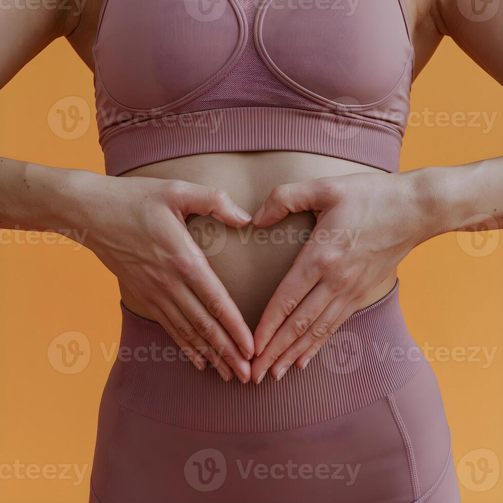 Person in mauve sports attire forms heart shape with hands For Social Media Post Size photo