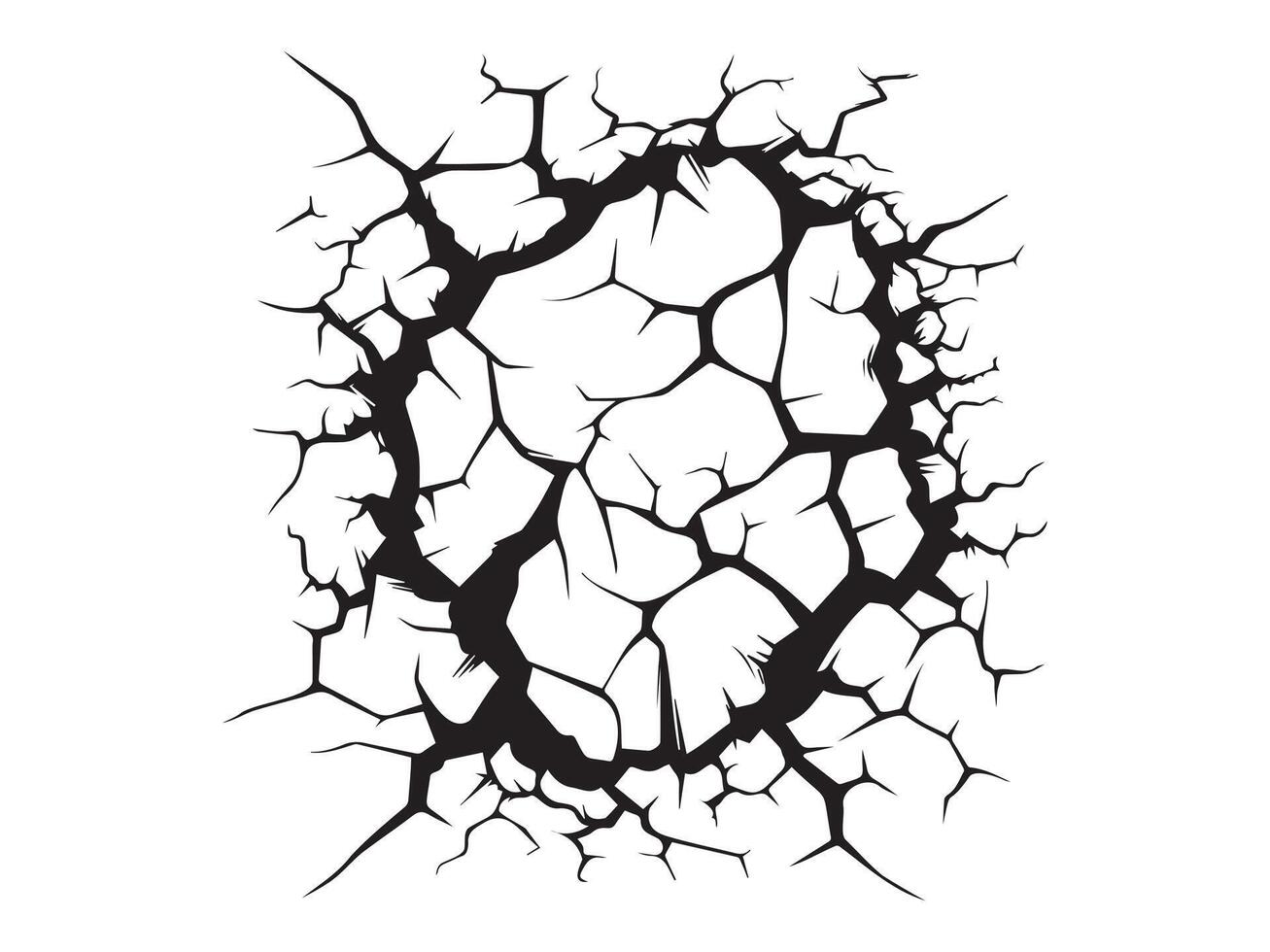 A black and white drawing of a crack in the ground vector