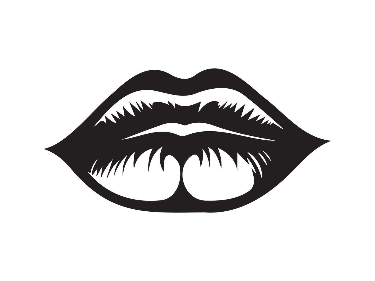 Black silhouette of lips isolated on a white background. Concept of facial expression vector