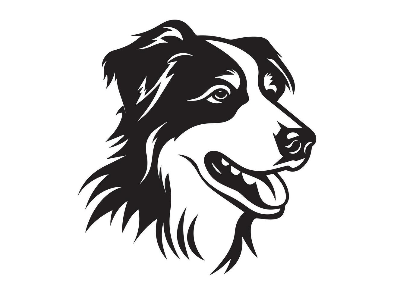 Black Silhouette of a happy dog head isolated on a white background. Concept of pet, domestic animal, canine portrait, cheerful expression vector