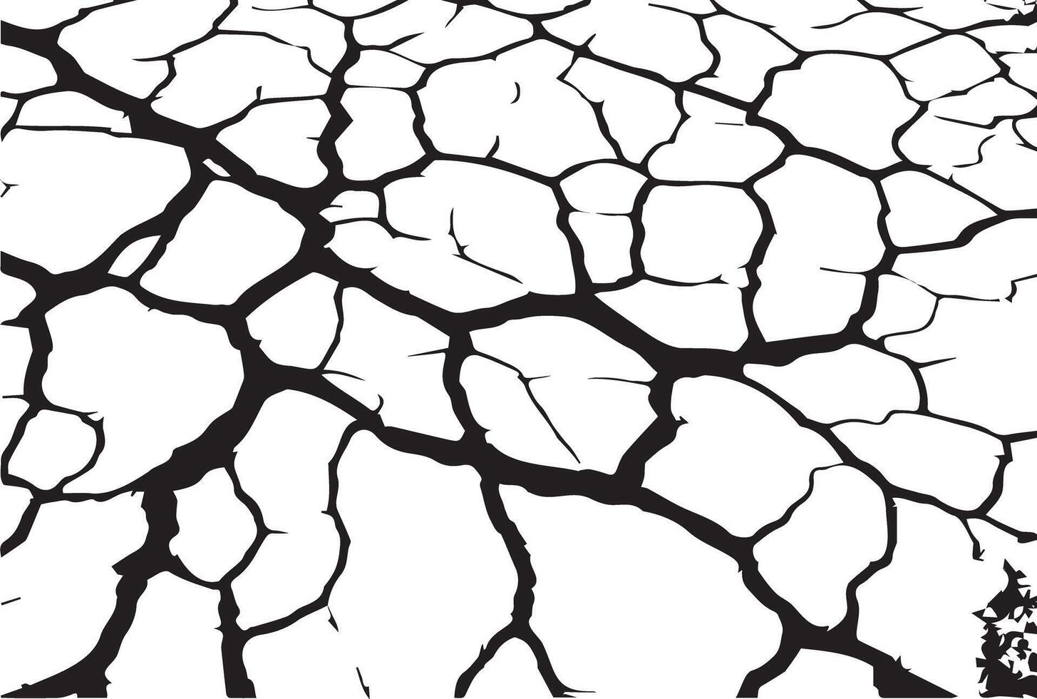 Black and white cracked earth texture. Concept of natural patterns, dry soil, environmental impact, drought effects. Abstract background vector