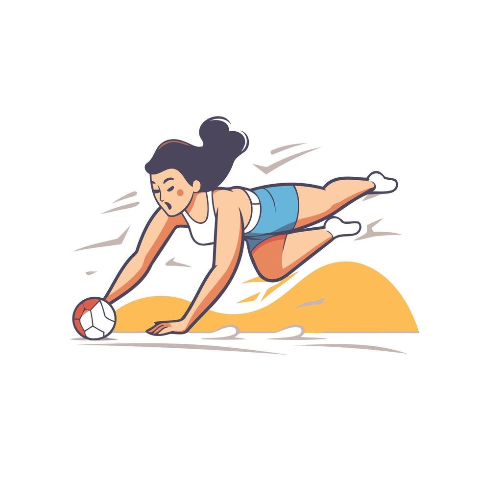 A woman is diving for a volleyball vector