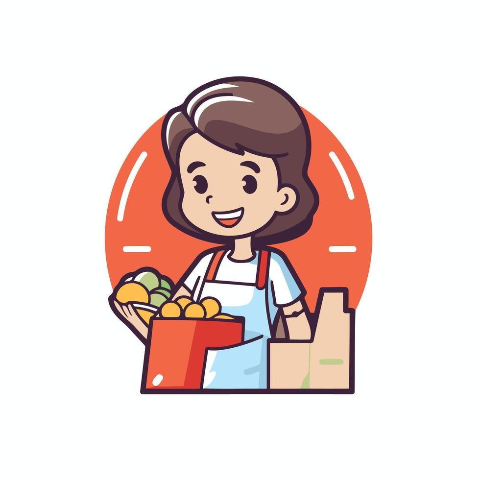 A woman holding a bag of groceries vector