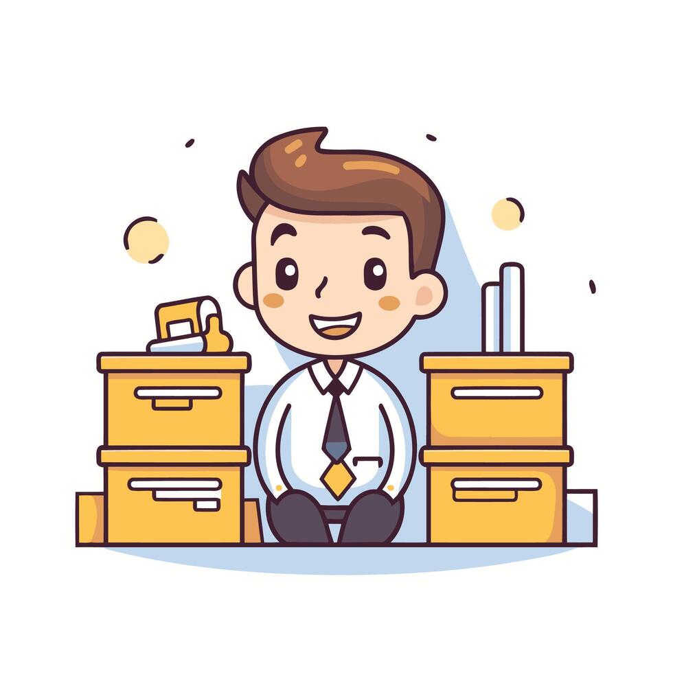 Businessman sitting on top of filing cabinets vector