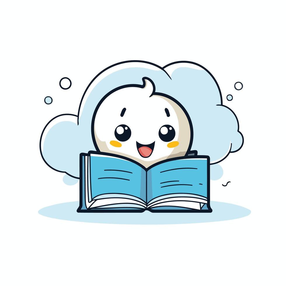 A cartoon character reading a book with clouds in the background vector