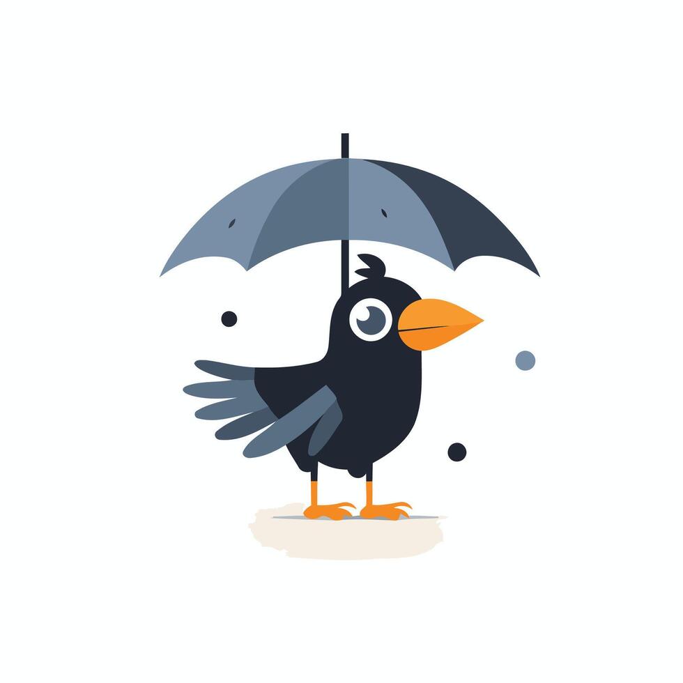 A black bird with an umbrella on a white background vector