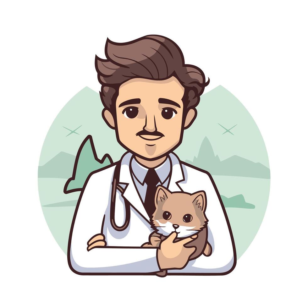 A cartoon doctor holding a cat vector