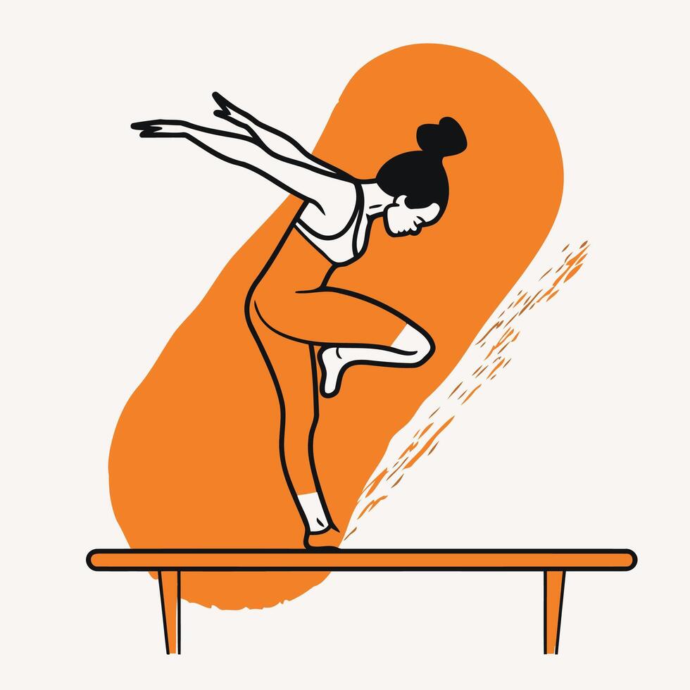 A woman doing a handstand on a balance beam vector