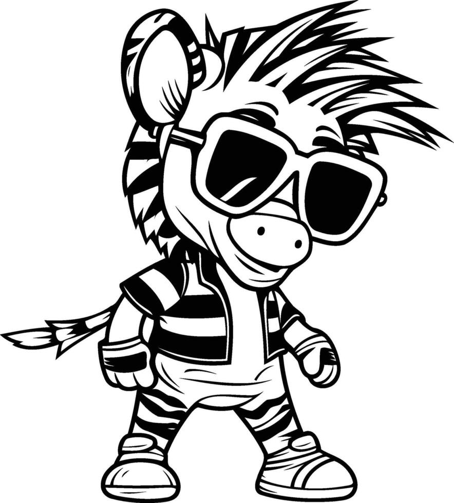 Zebra cartoon with sunglasses and hat vector