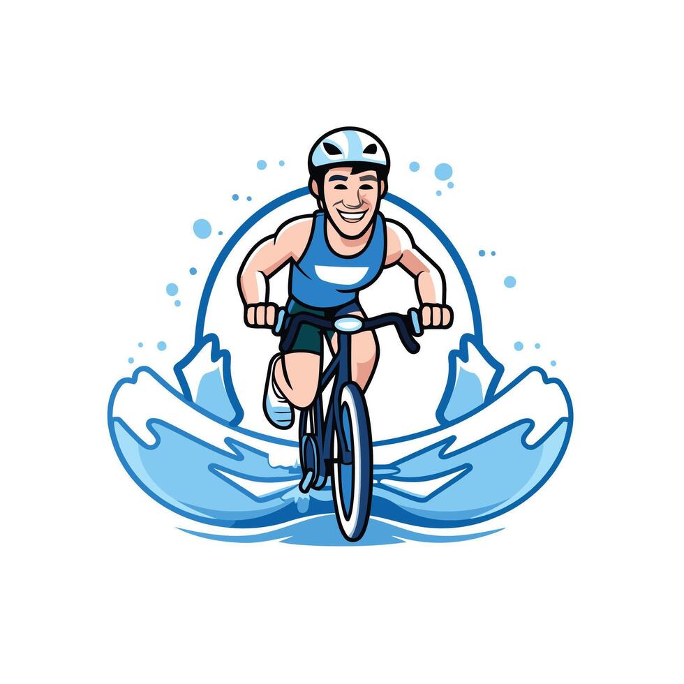 A man riding a bike in the ocean vector