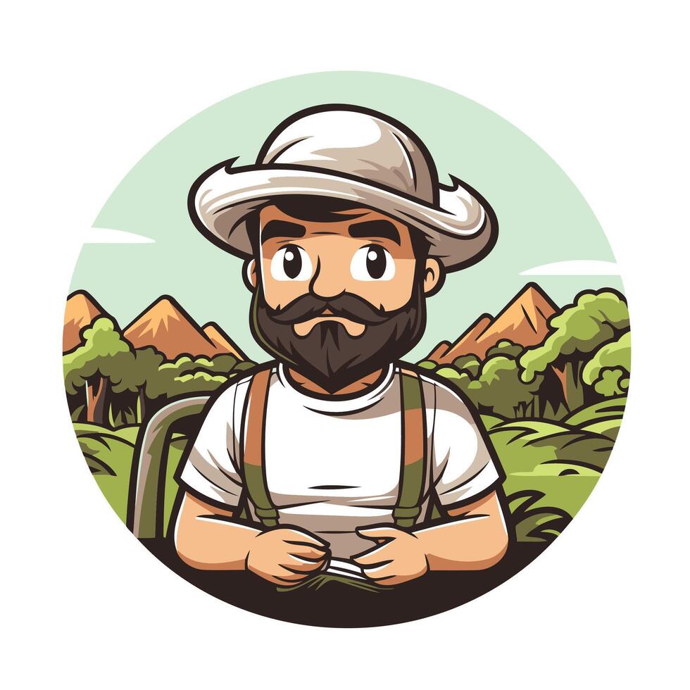 A cartoon farmer with a beard and hat vector